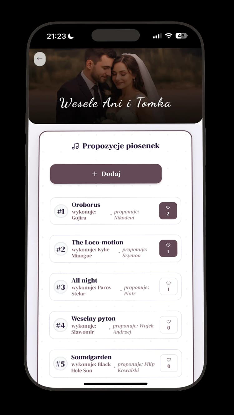 Propozycje piosenek i głosowanie w aplikacji FoxyRose